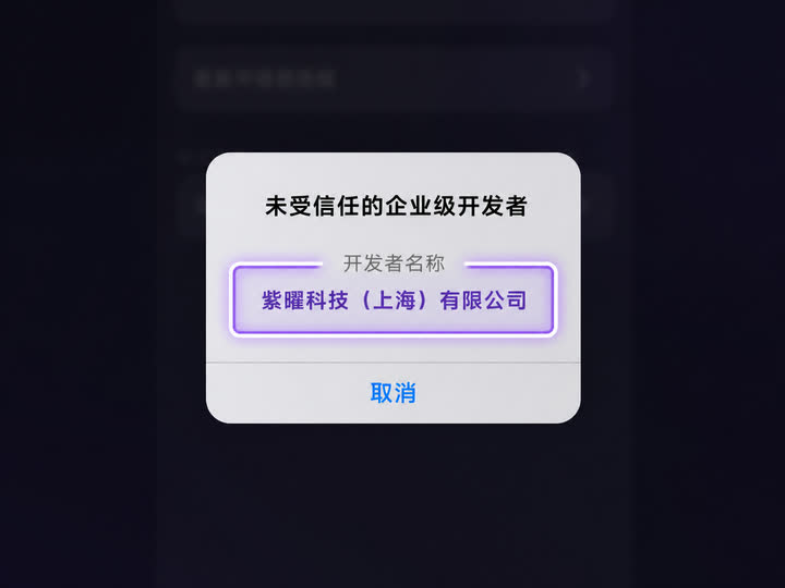 未受信任企业开发者弹窗中高亮开发者名称